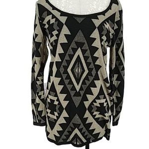 Say What Women's Vintage 90s Black & Tan Aztec‎ Tribal Sweater Tunic Medium